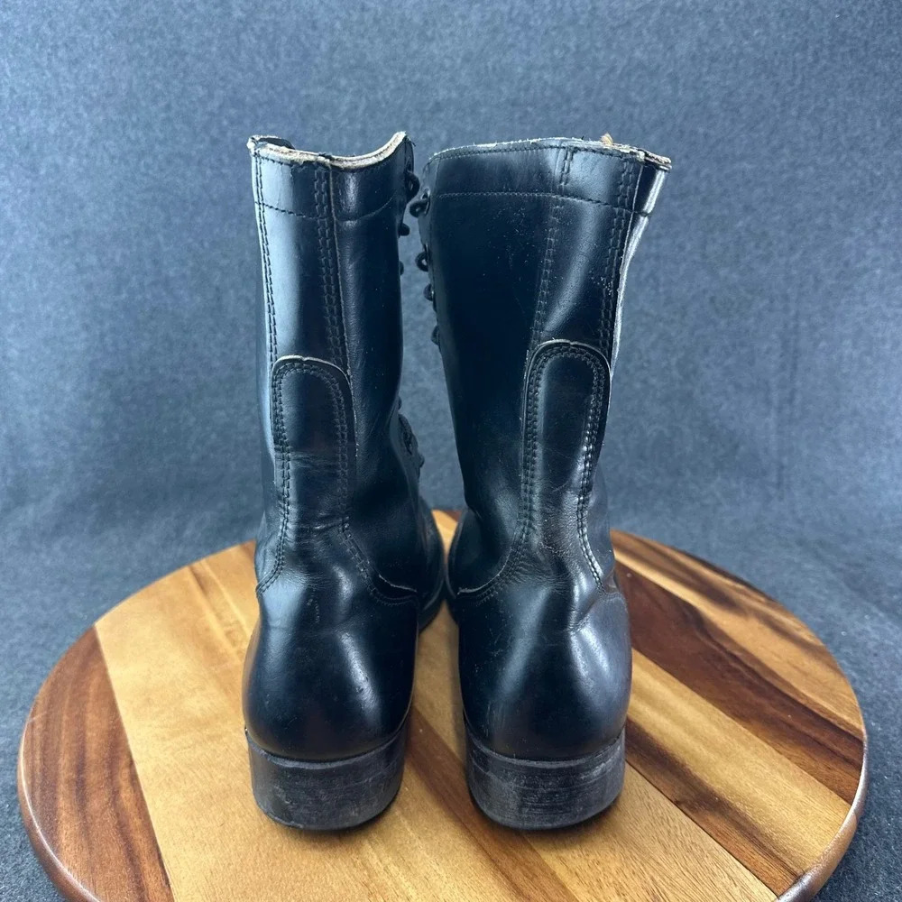 Vtg Black Leather Military Paratrooper Combat Jump Boots Cap Toe USA Made 10R